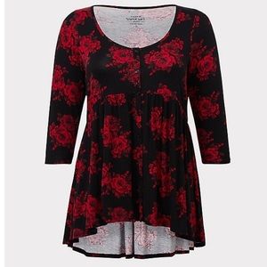 Black and red floral top
